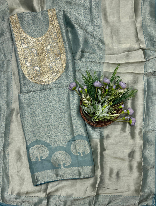 946B Soft Brocade Teal Blue Suit Fabric / CKC Banarasi Edit