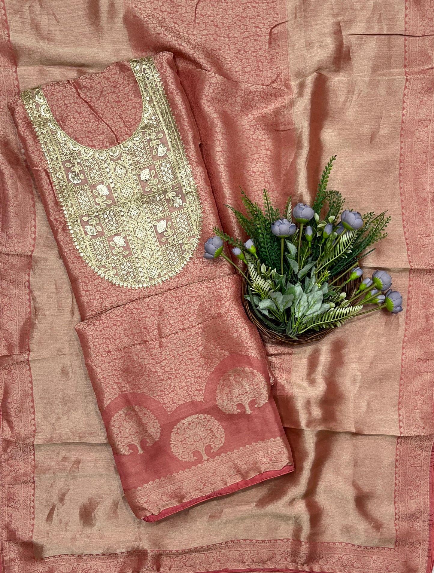 946B Soft Brocade Dusty Rose Suit Fabric / CKC Banarasi Edit