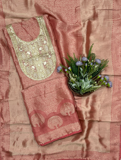 946B Soft Brocade Dusty Rose Suit Fabric / CKC Banarasi Edit