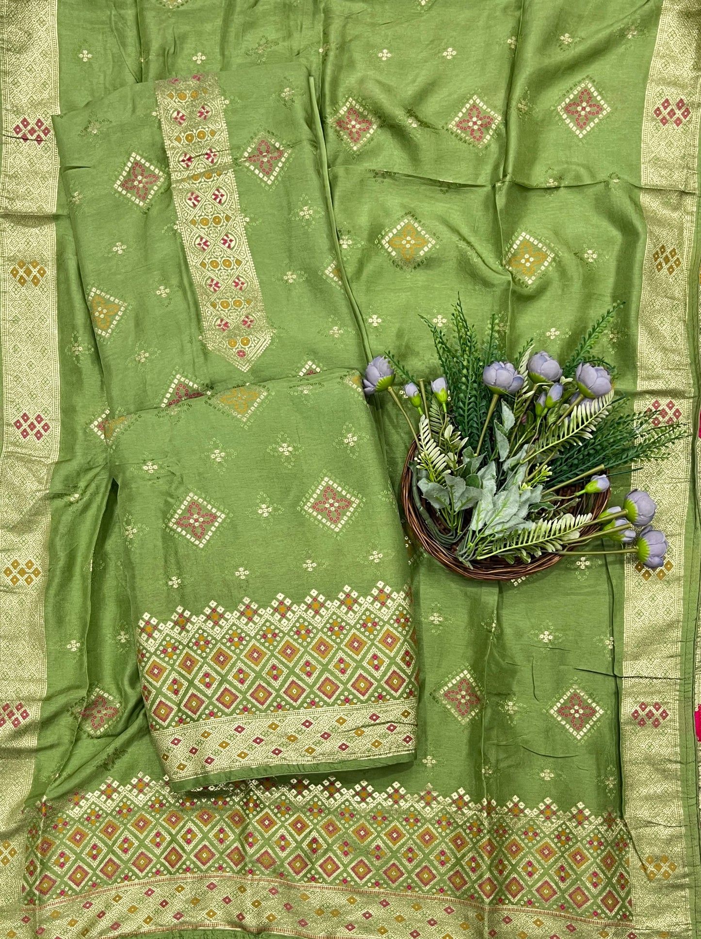 935B Banarasi Silk Mehendi Green Suit Fabric / CKC Banarasi Edit
