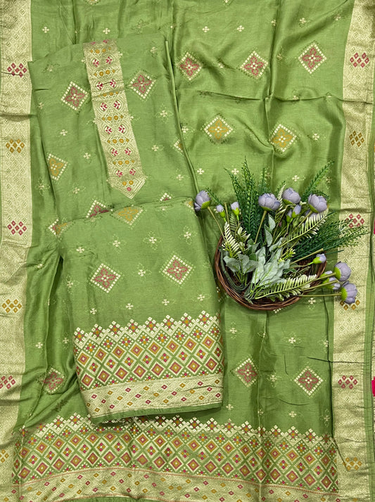 935B Banarasi Silk Mehendi Green Suit Fabric / CKC Banarasi Edit