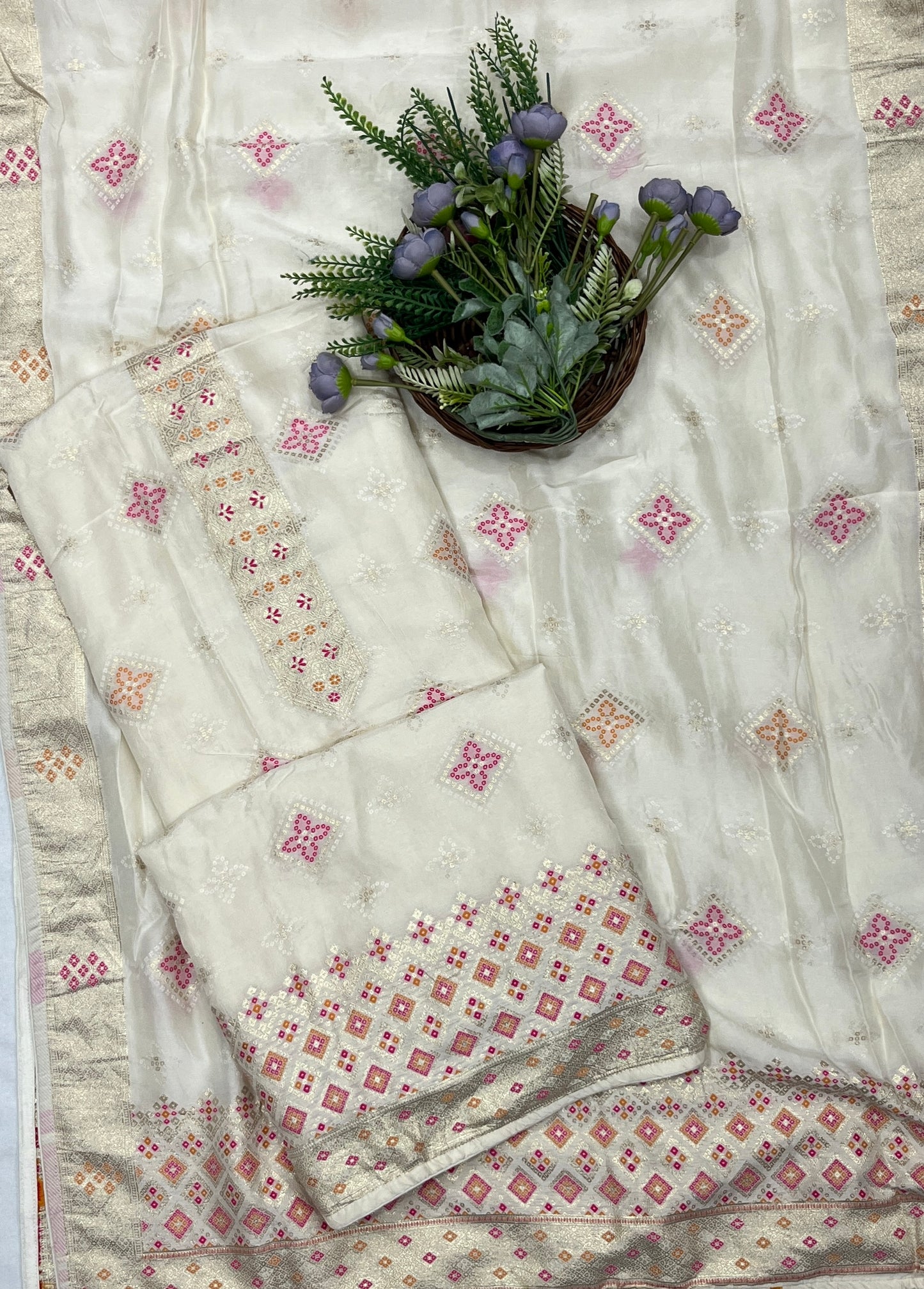 938B Banarasi Silk Off White Suit Fabric / CKC Banarasi Edit