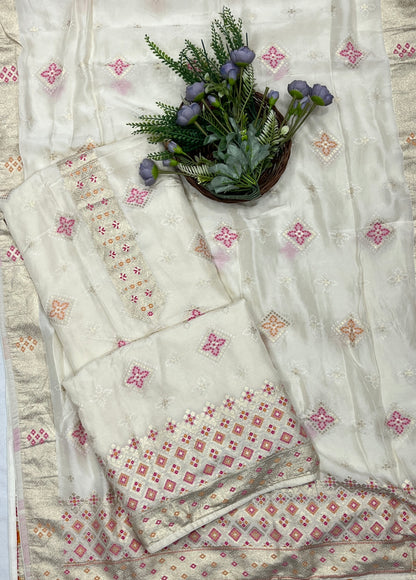 938B Banarasi Silk Off White Suit Fabric / CKC Banarasi Edit