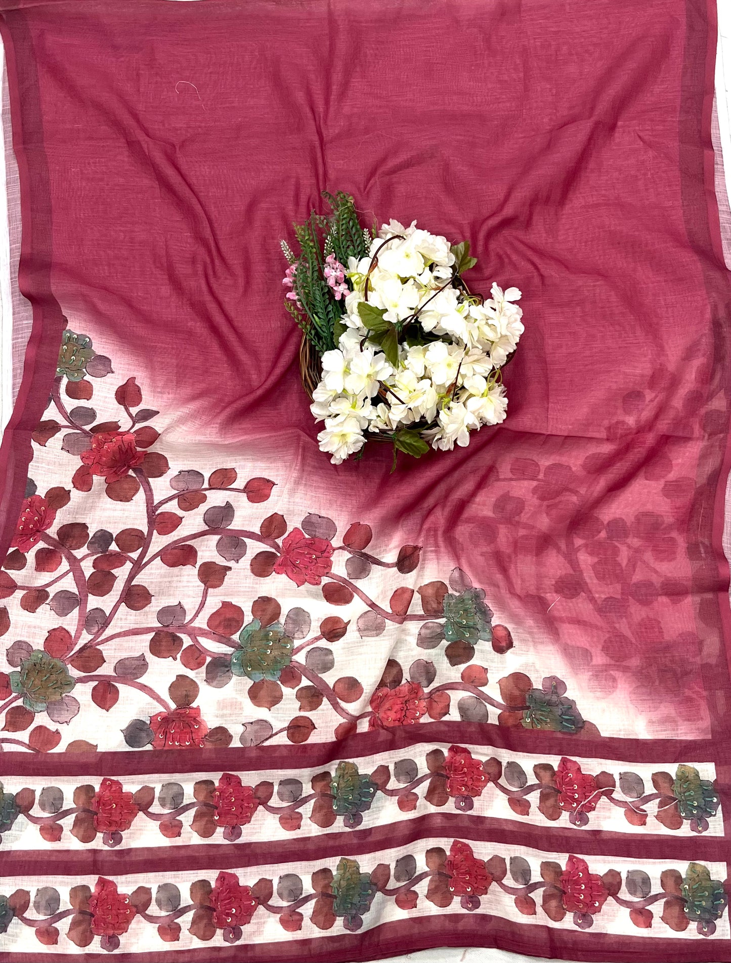 966 Jamdani Off White With Pink Suit Fabric / CKC Jamdani Suits
