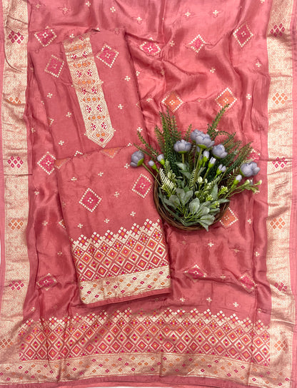 934B Banarasi Silk Onion Pink Suit Fabric / CKC Banarasi Edit