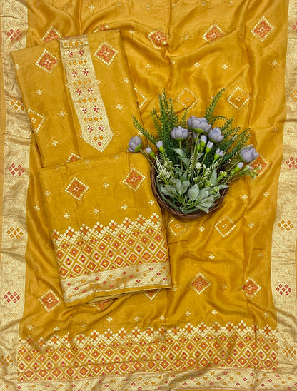 933B Banarasi Silk Mustard Yellow Suit Fabric / CKC Banarasi Edit