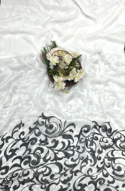 758 Georgette White With Black  Suit Fabric / CKC Georgette Suits