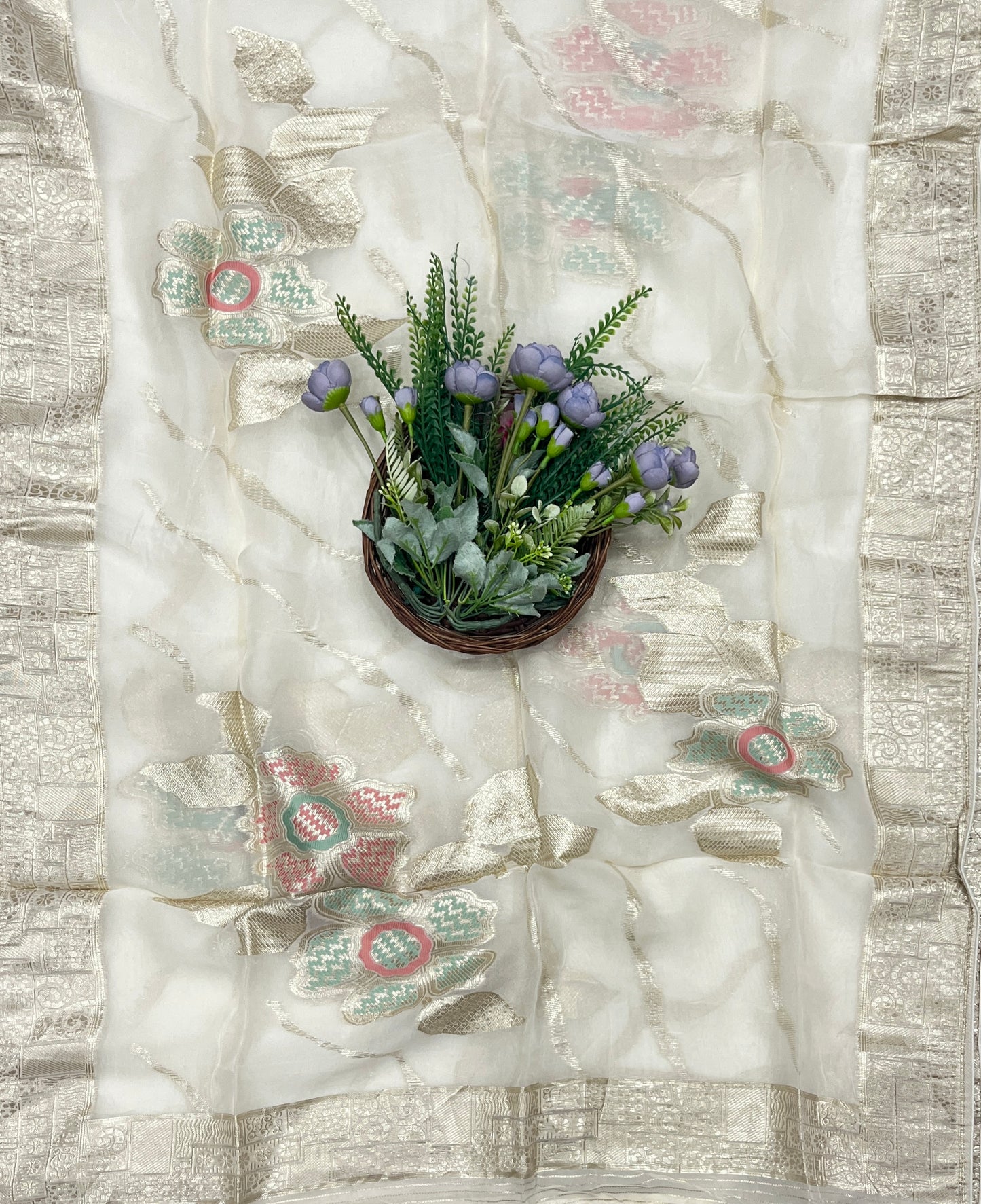 955B Banarasi Silk Off-White Suit Fabric / CKC Banarasi Edit