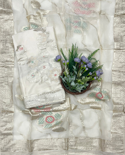 955B Banarasi Silk Off-White Suit Fabric / CKC Banarasi Edit