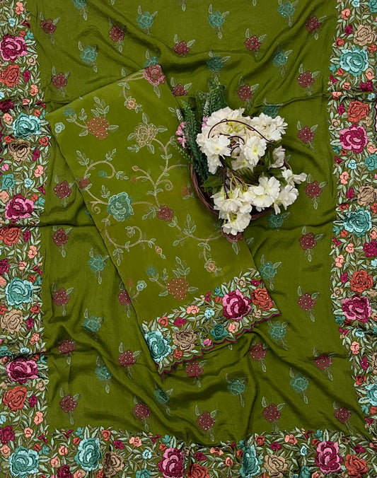 935 Crepe Mehndi Green Suit Fabric / CKC Crepe Suits