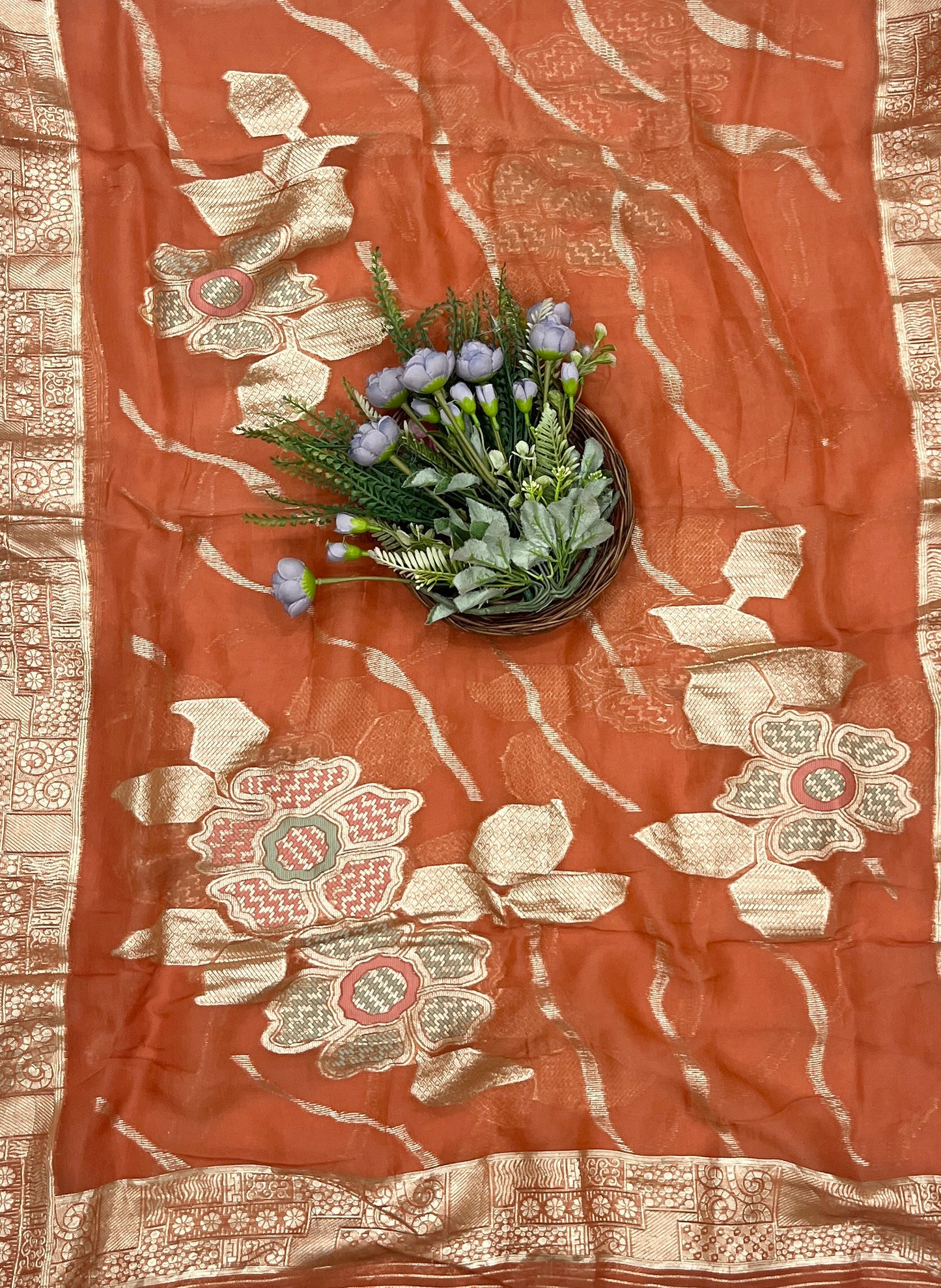 956B Banarasi Silk Rust Orange Suit Fabric / CKC Banarasi Edit