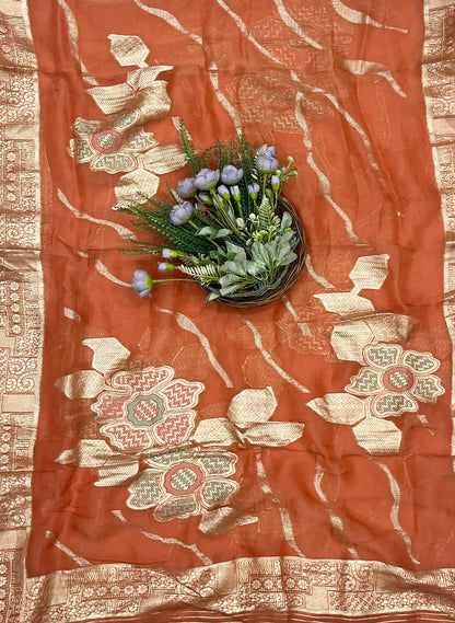 956B Banarasi Silk Rust Orange Suit Fabric / CKC Banarasi Edit