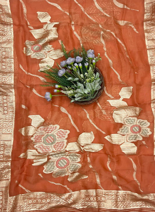 956B Banarasi Silk Rust Orange Suit Fabric / CKC Banarasi Edit