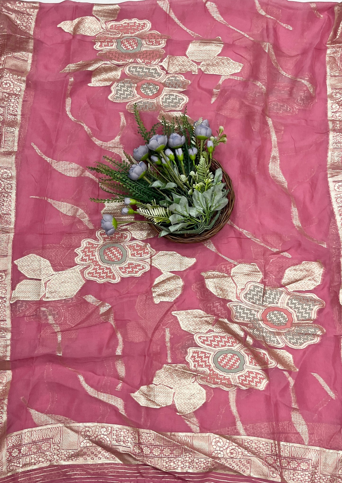 957B Banarasi Silk Onion Pink Suit Fabric / CKC Banarasi Edit