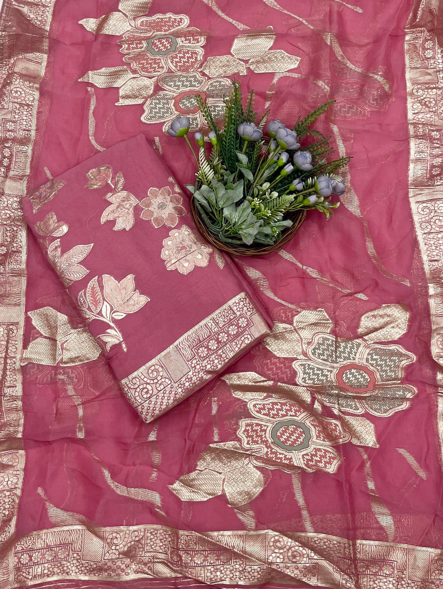 957B Banarasi Silk Onion Pink Suit Fabric / CKC Banarasi Edit