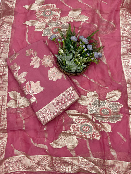 957B Banarasi Silk Onion Pink Suit Fabric / CKC Banarasi Edit