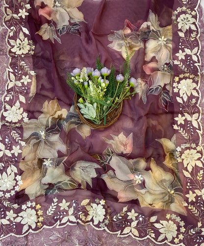863C Organza Wine Suit Fabric/ CKC Partywear Collection