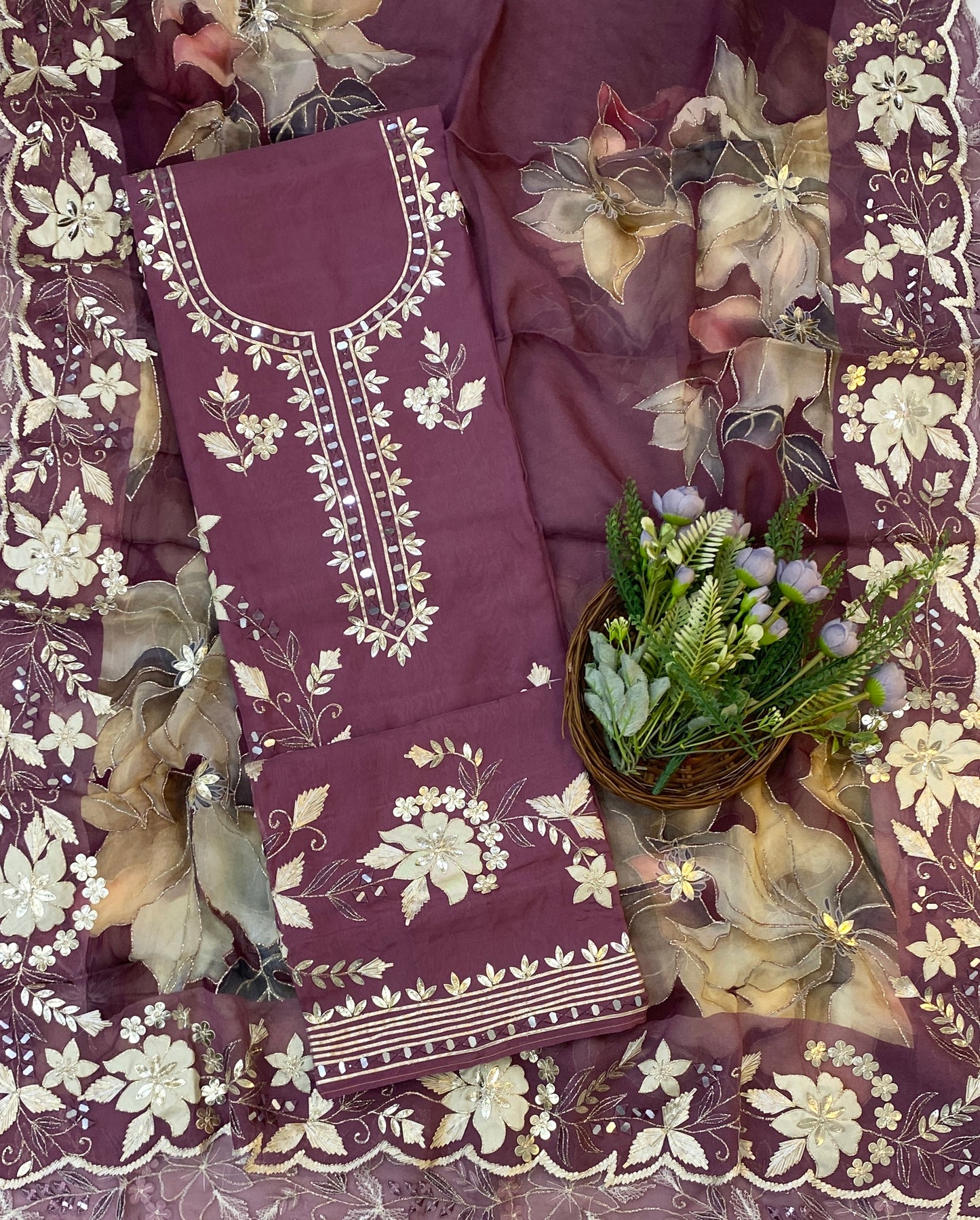 863C Organza Wine Suit Fabric/ CKC Partywear Collection