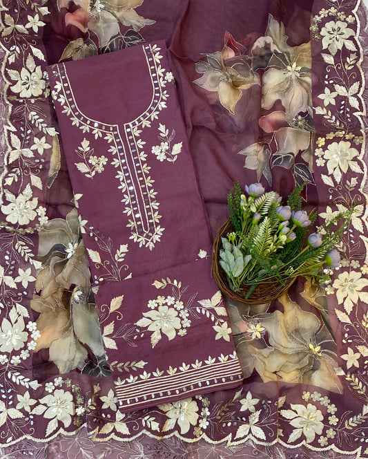 863C Organza Wine Suit Fabric/ CKC Partywear Collection