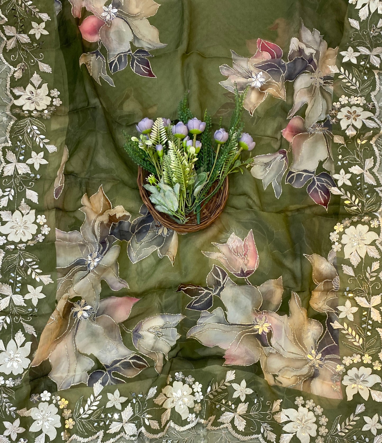 865C Organza Mehndi Green Suit Fabric/ CKC Partywear Collection