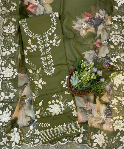 865C Organza Mehndi Green Suit Fabric/ CKC Partywear Collection