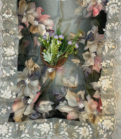 866C Organza Grey Suit Fabric/ CKC Partywear Collection