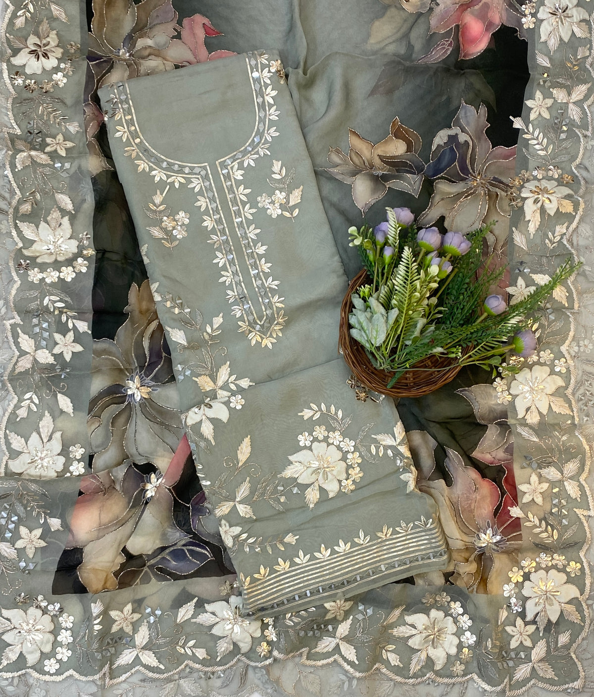 866C Organza Grey Suit Fabric/ CKC Partywear Collection