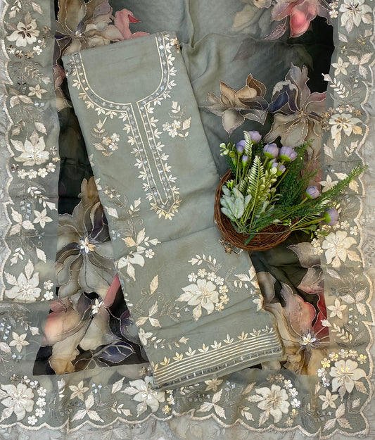 866C Organza Grey Suit Fabric/ CKC Partywear Collection