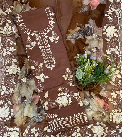 862C Organza Brown Suit Fabric/ CKC Partywear Collection