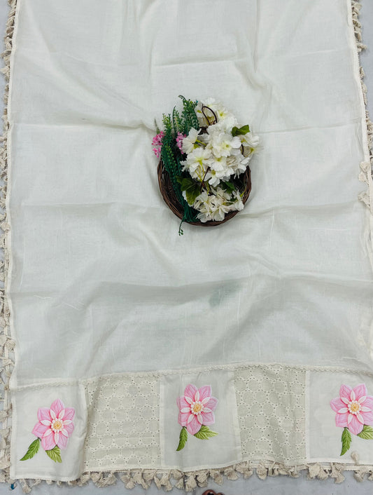 997 Cotton White With Pink Suit Fabric / CKC Cotton Bazaar