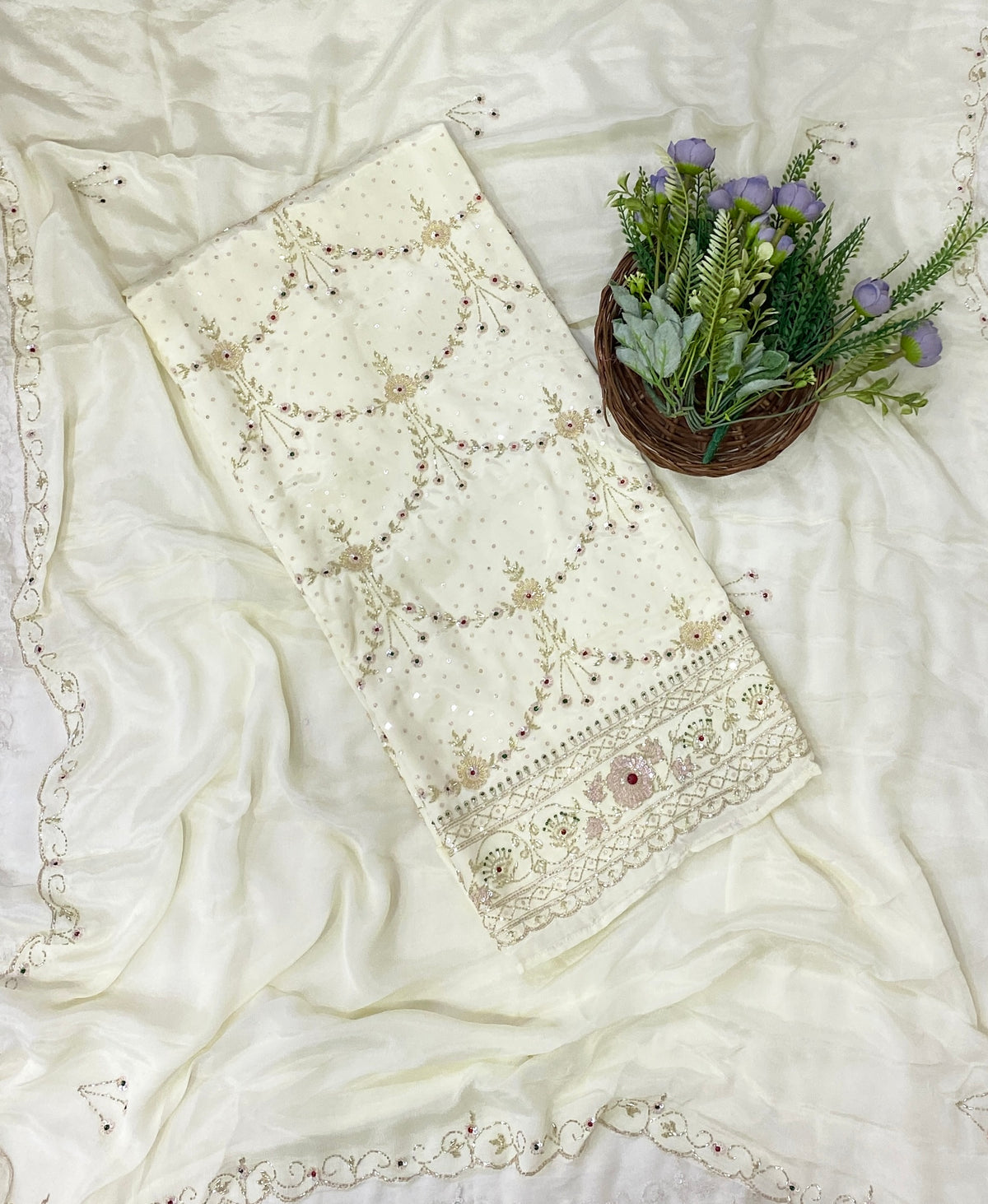 861C Crepe Off White Suit Fabric/ CKC Partywear Collection