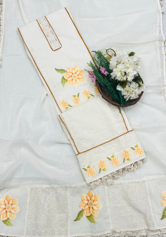 996 Cotton White With Yellow Suit Fabric / CKC Cotton Bazaar