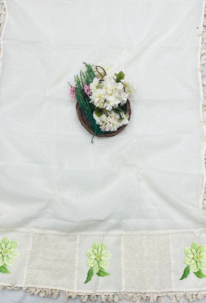 995 Cotton White With Green Suit Fabric / CKC Cotton Bazaar