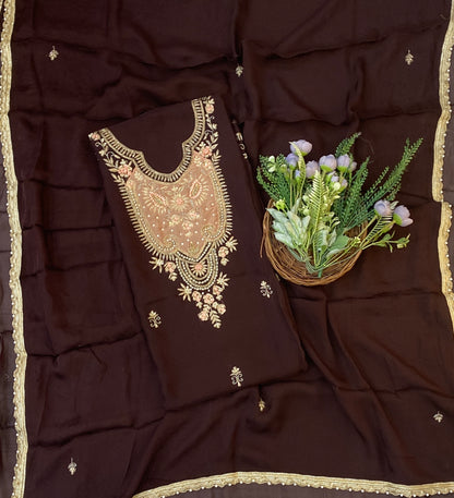 870C Twill Organza Dark Coffee Brown Suit Fabric/ CKC Partywear Collection
