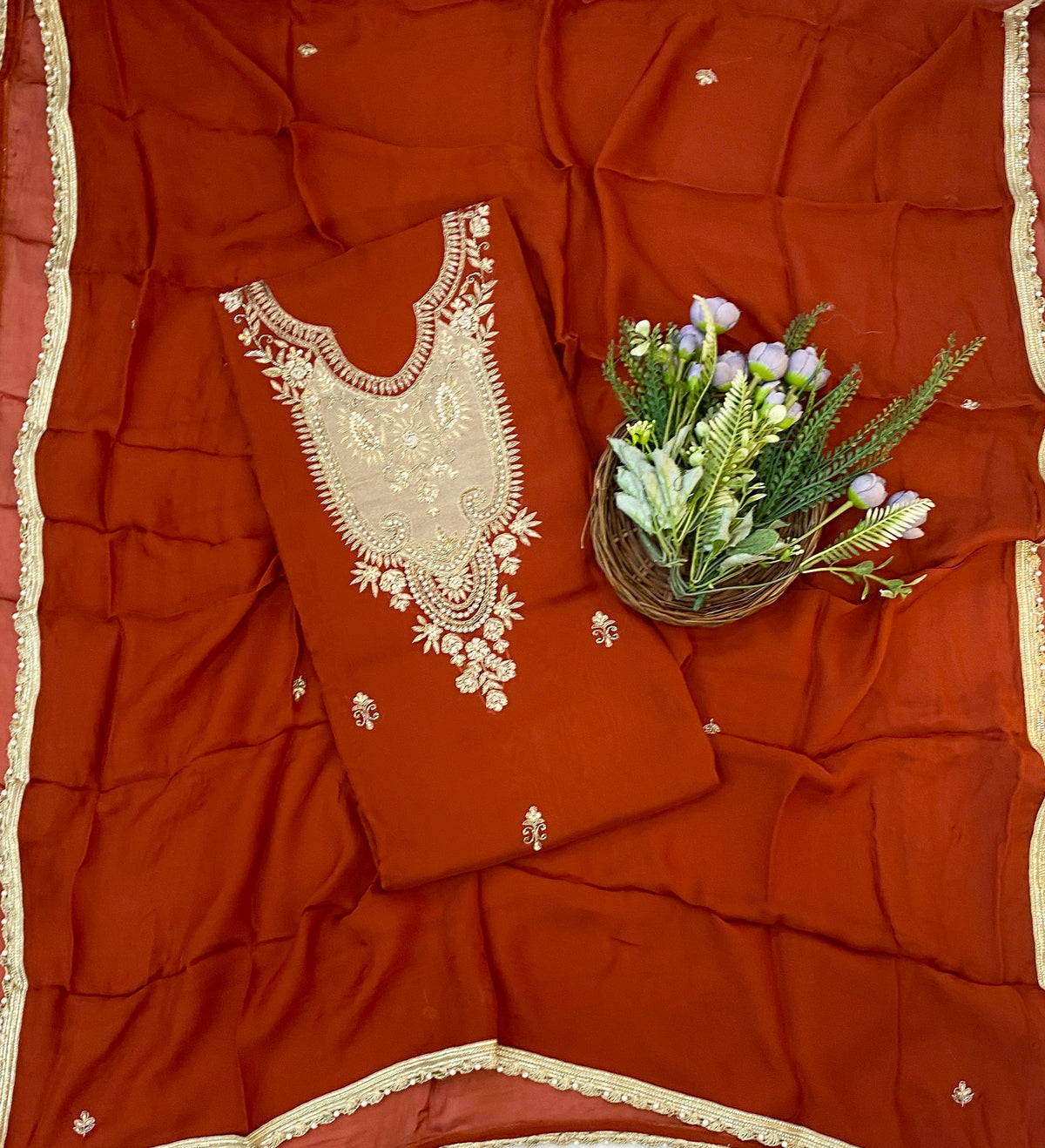 867C Twill Organza Rust Orange Suit Fabric/ CKC Partywear Collection