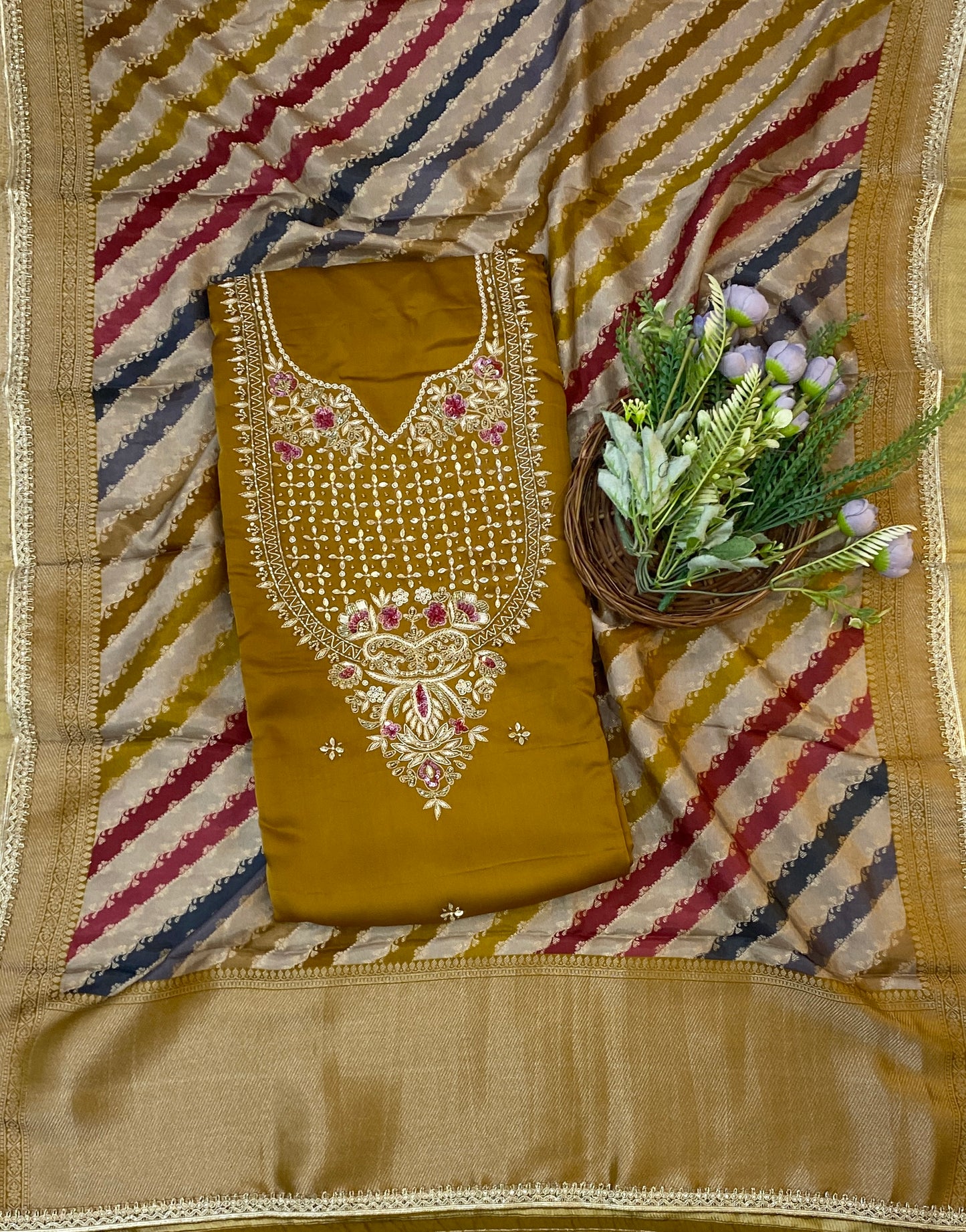 874C Satin Silk Organza Mustard Suit Fabric/ CKC Partywear Collection