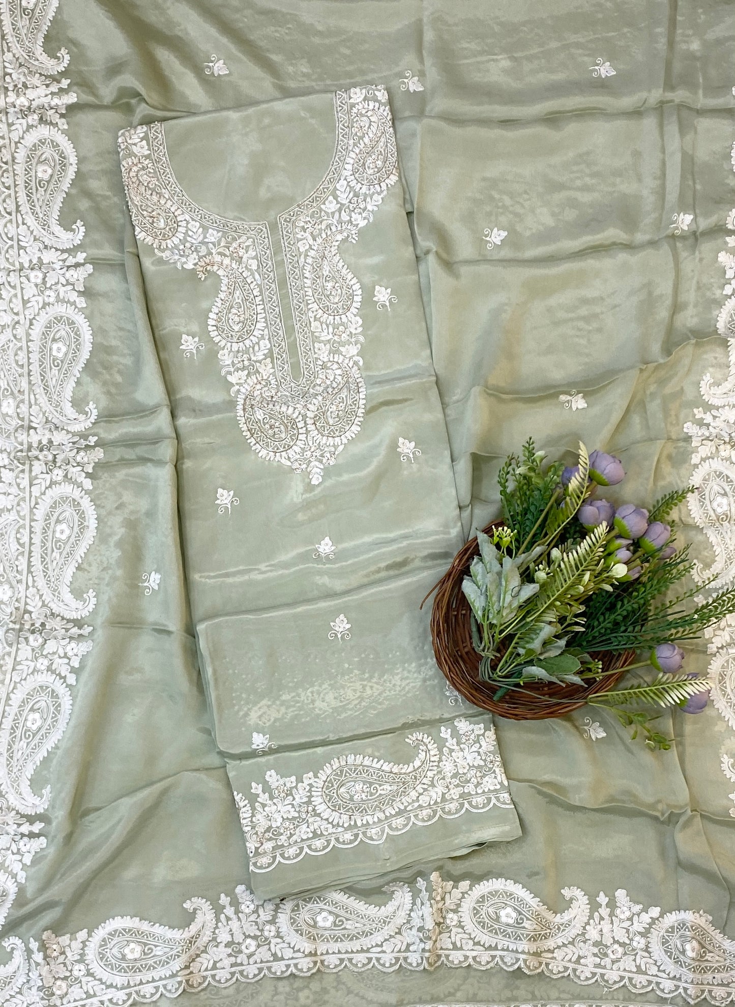 879C Crepe Light Green Suit Fabric/ CKC Partywear Collection