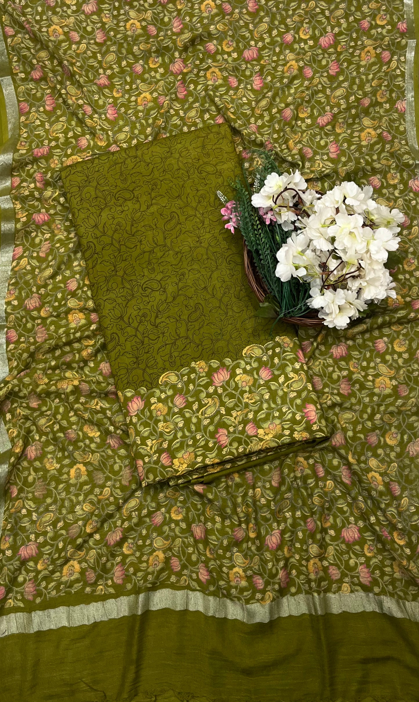 870 Linen Mehndi Green Suit Fabric/ CKC Linen Suits