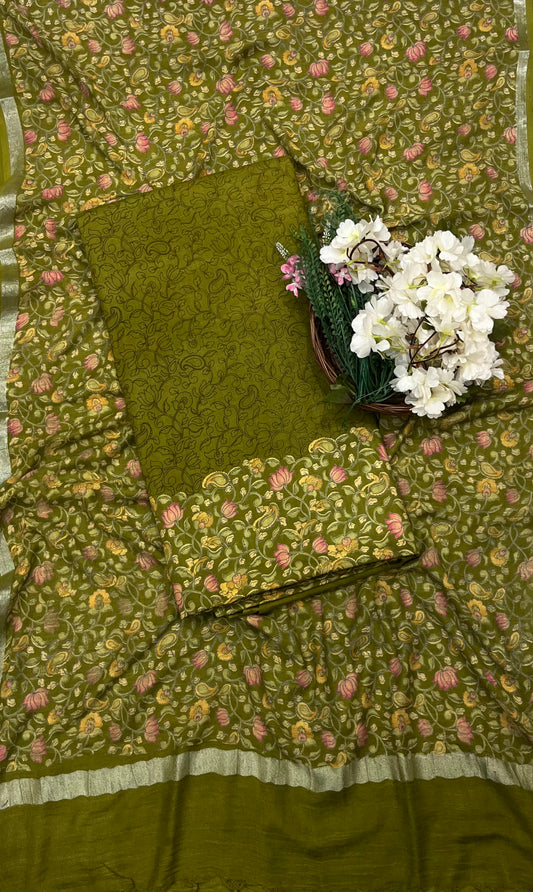 CKC 870 Linen Mehndi Green Suit Fabric/ CKC Linen Suits