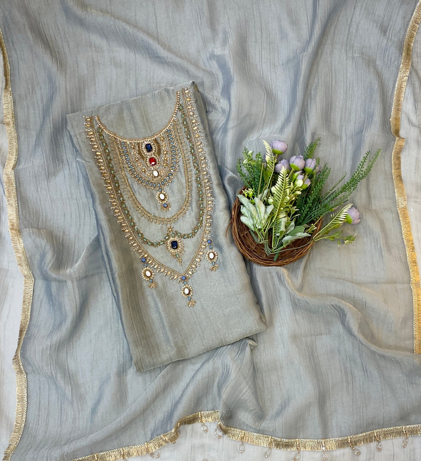 854C Shimmer Steal Grey Suit Fabric/ CKC Partywear Collection