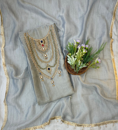 854C Shimmer Steal Grey Suit Fabric/ CKC Partywear Collection