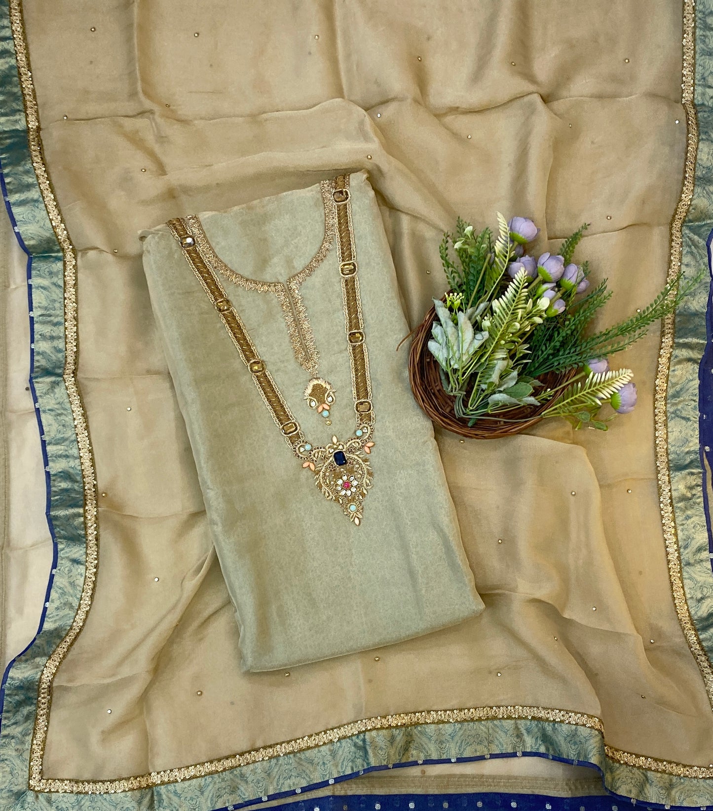 857C Shimmer Light Green Suit Fabric/ CKC Partywear Collection