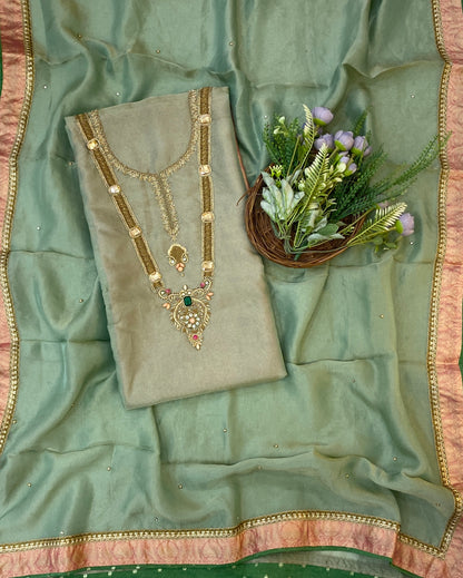 856C Shimmer Dusty Sea Green Suit Fabric/ CKC Partywear Collection