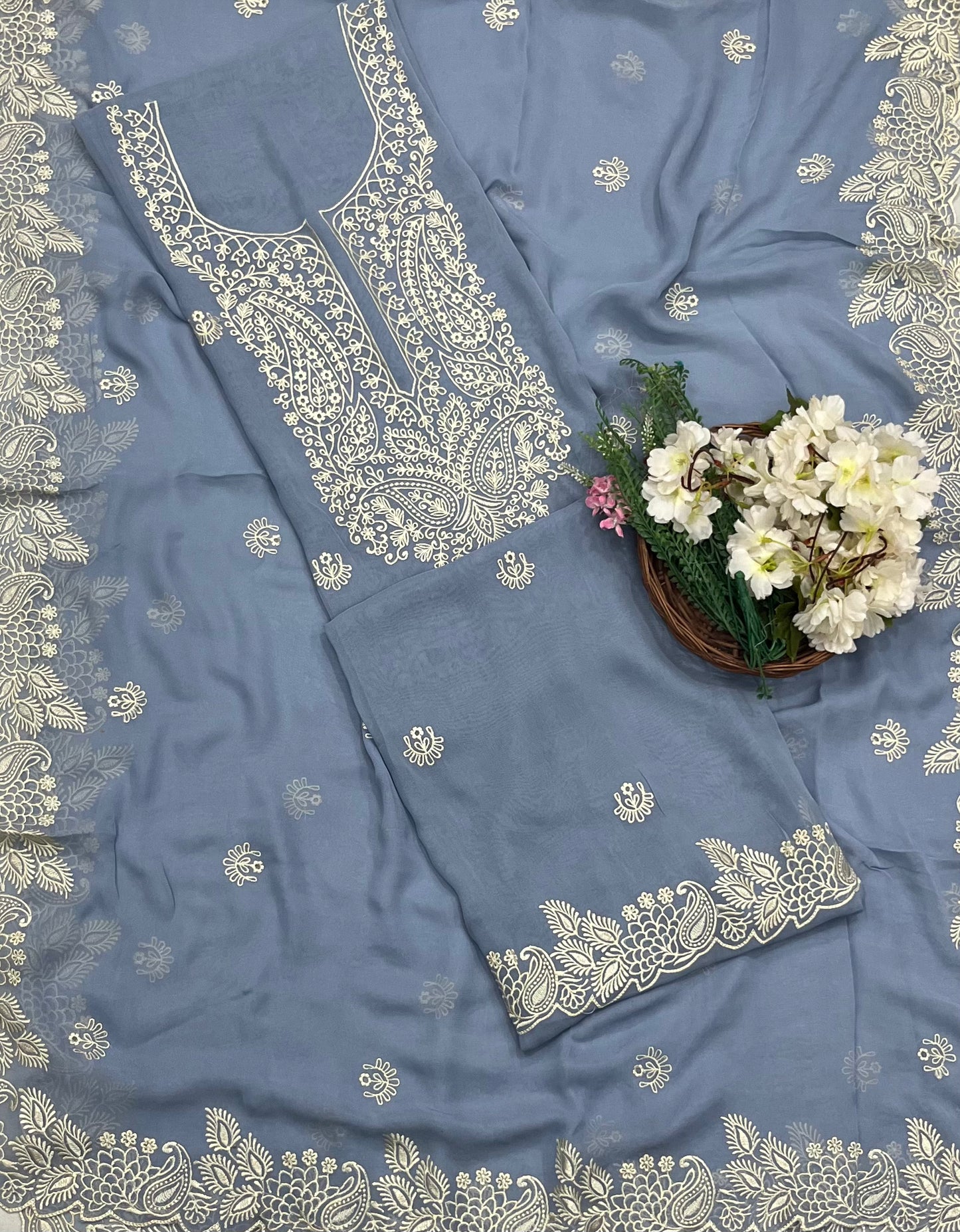 960 Georgette Ice Blue Suit Fabric / CKC Georgette Suits