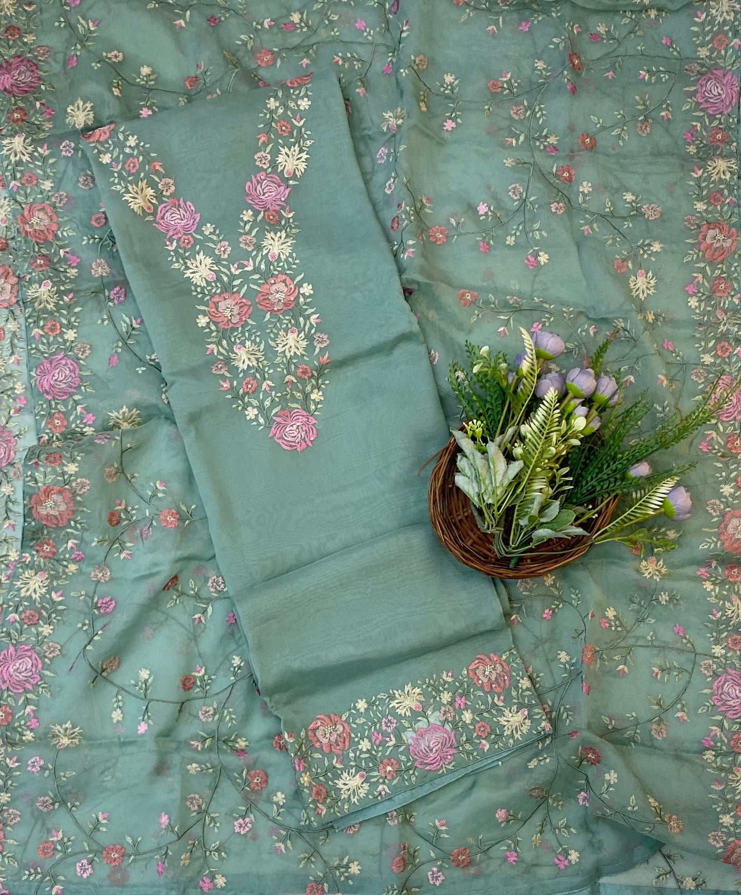 881C Organza Sea Green Suit Fabric/ CKC Partywear Collection