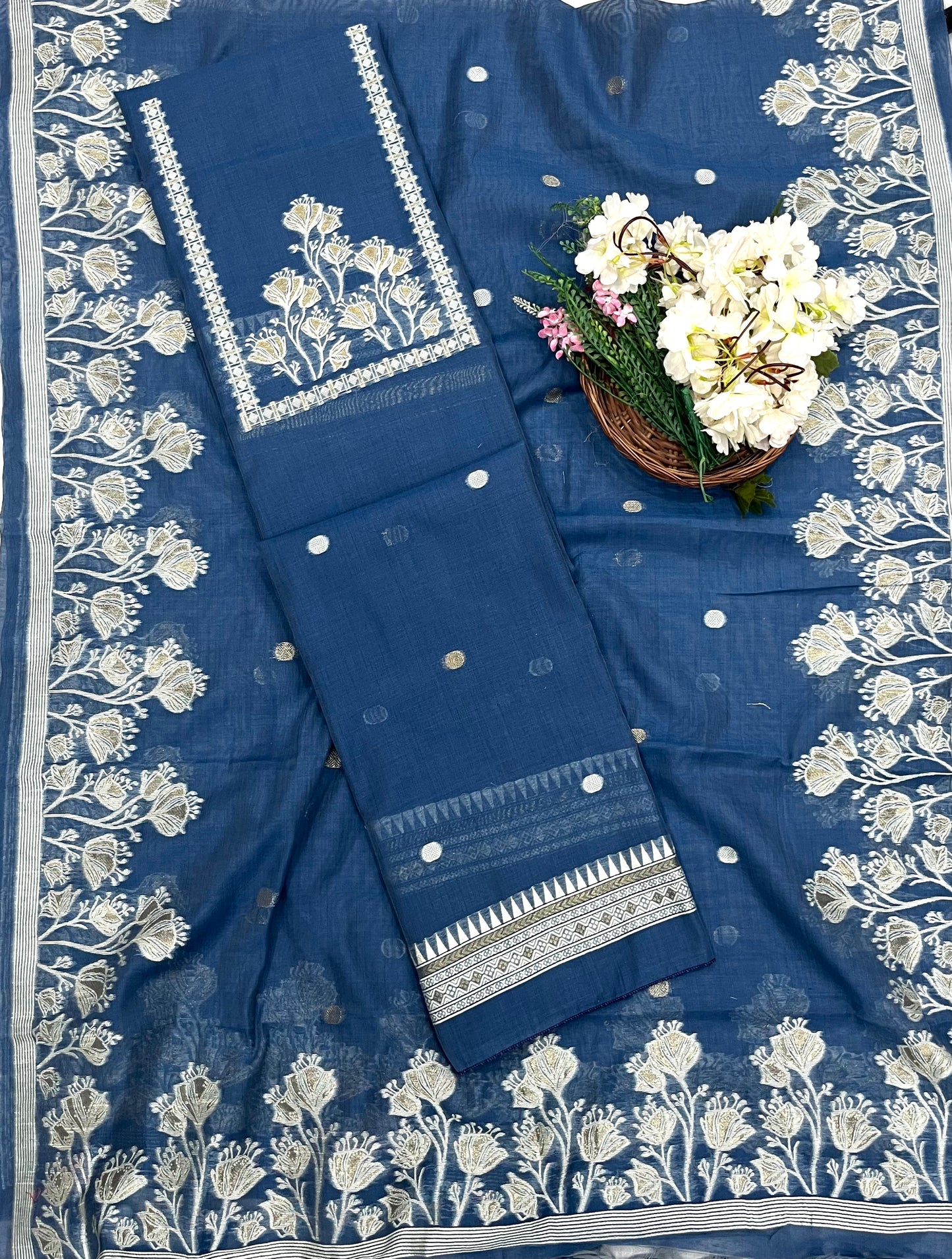 129A Jamdani Denim Blue Suit Fabric / CKC Jamdani Suits