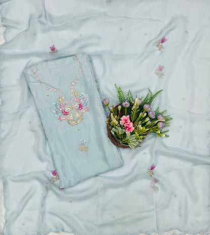 981B Organza Ice Blue suits Fabric/ CKC Partywear Collection