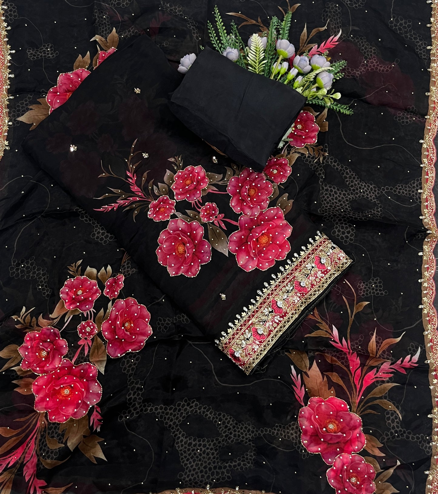 22C Organza Black suits Fabric/ CKC Partywear Collection