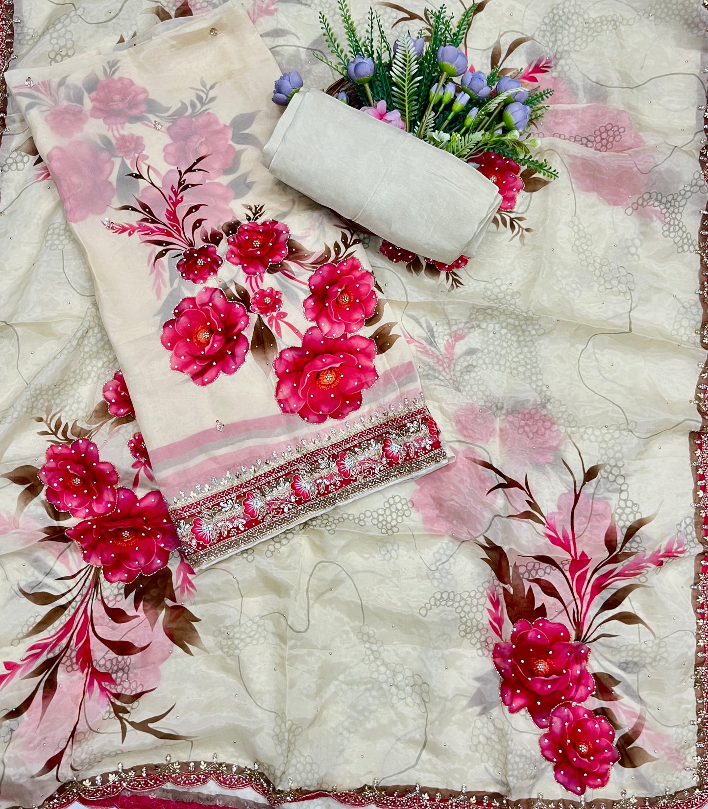 21C Organza Cream suits Fabric/ CKC Partywear Collection