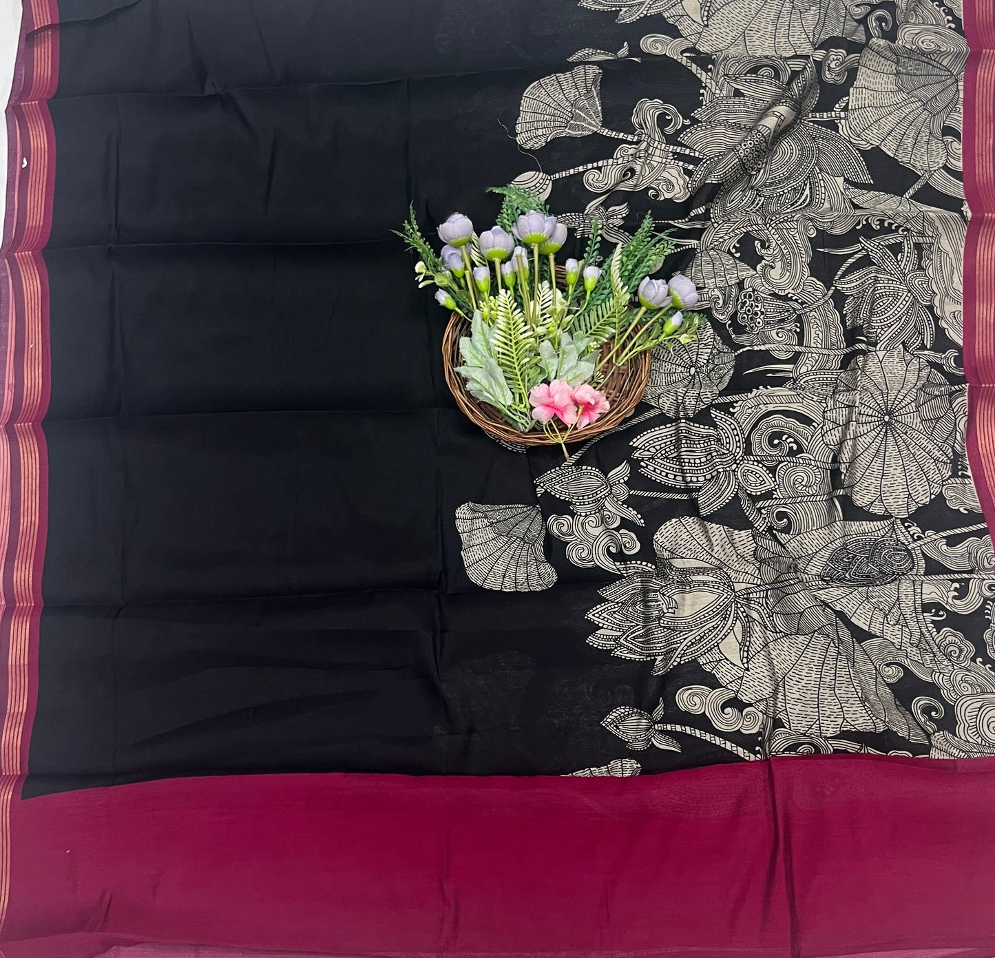 47C Maheshwari Black With Majenta Suit Fabric / CKC Maheshwari Suits